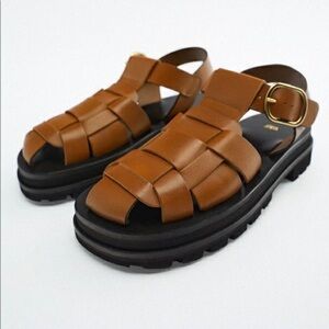 Zara Brown Leather Sandals
